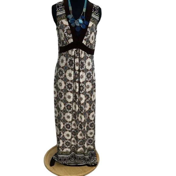 Enfocus Studio Elegant Brown and Cream Maxi Dress - Picture 1 of 8